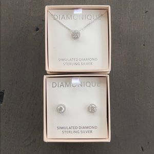 Diamonique sterling silver - earrings & necklace
